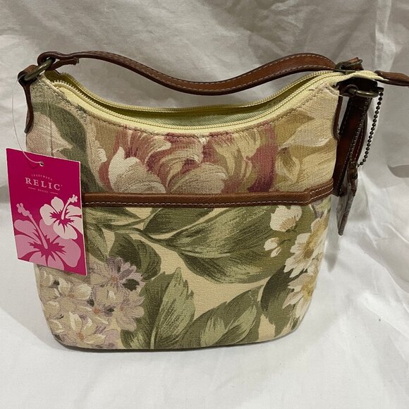 NWD RELIC Eliza Floral Women's Small Canvas Hobo Shoulder Bag Leather Trim Purse - Picture 1 of 12